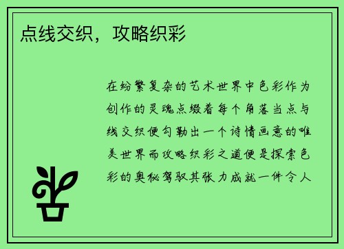 点线交织，攻略织彩